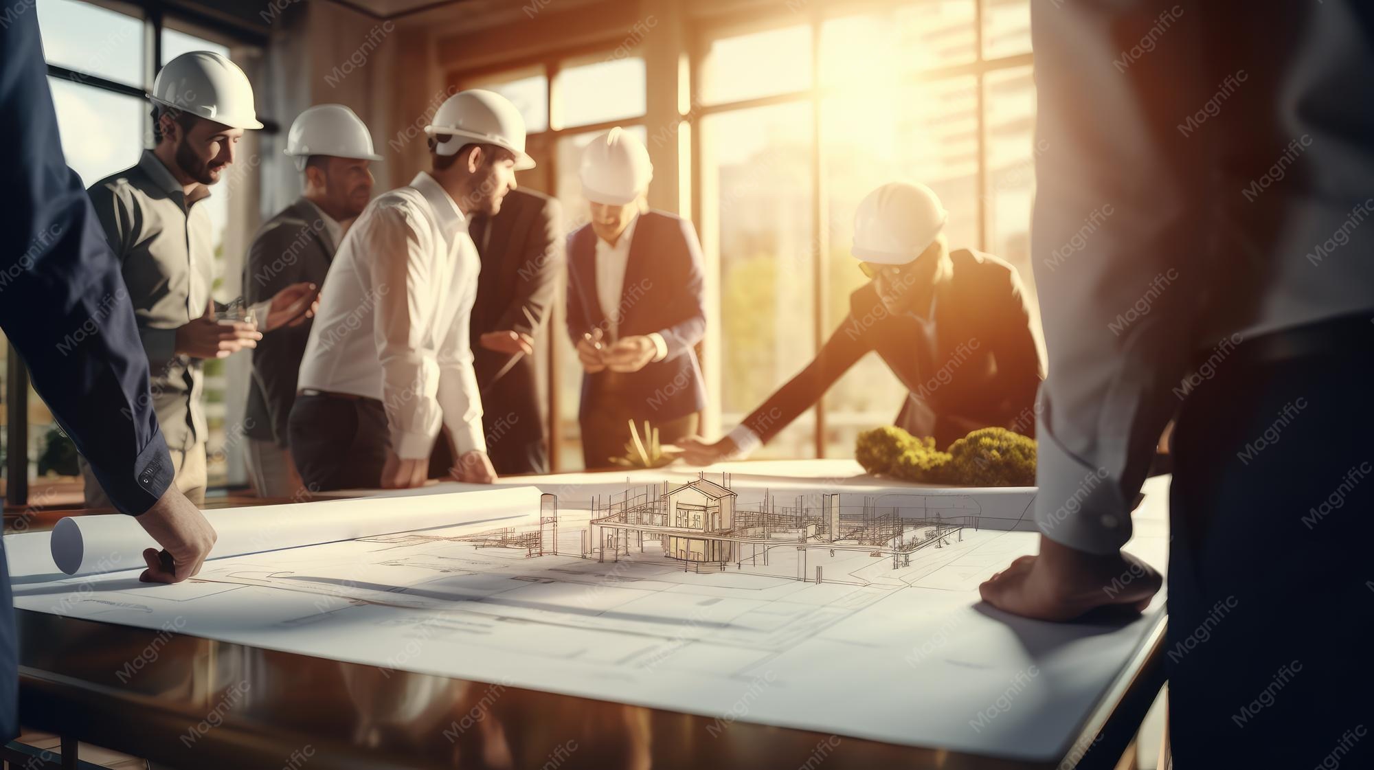 مهندس معماری در حال بررسی نقشه‌های ساختاری و انجام تحلیل‌های بارگذاری