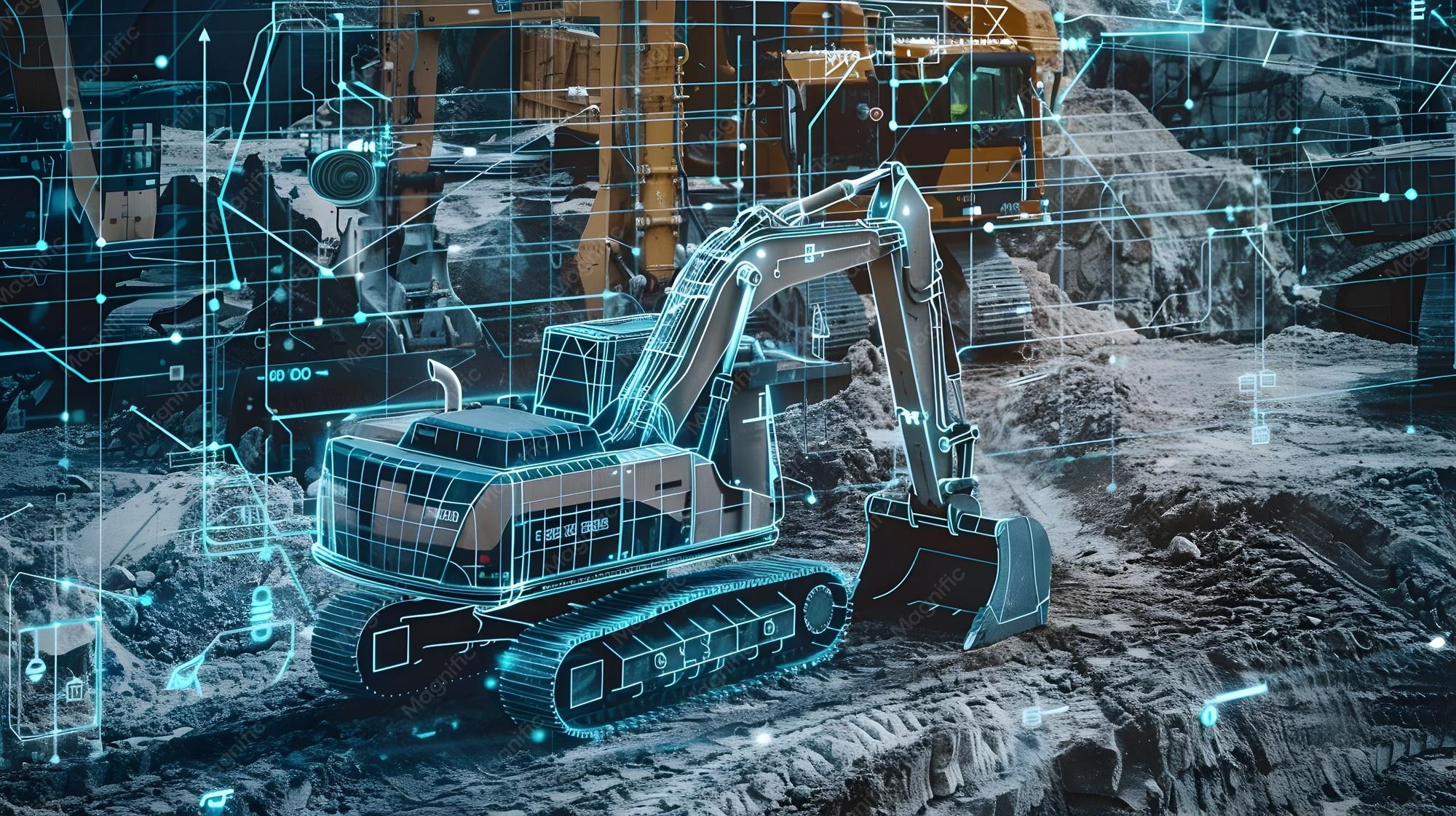 سایت ساختمانی آینده‌نگر با ماشین‌آلات خودران در حال کار
