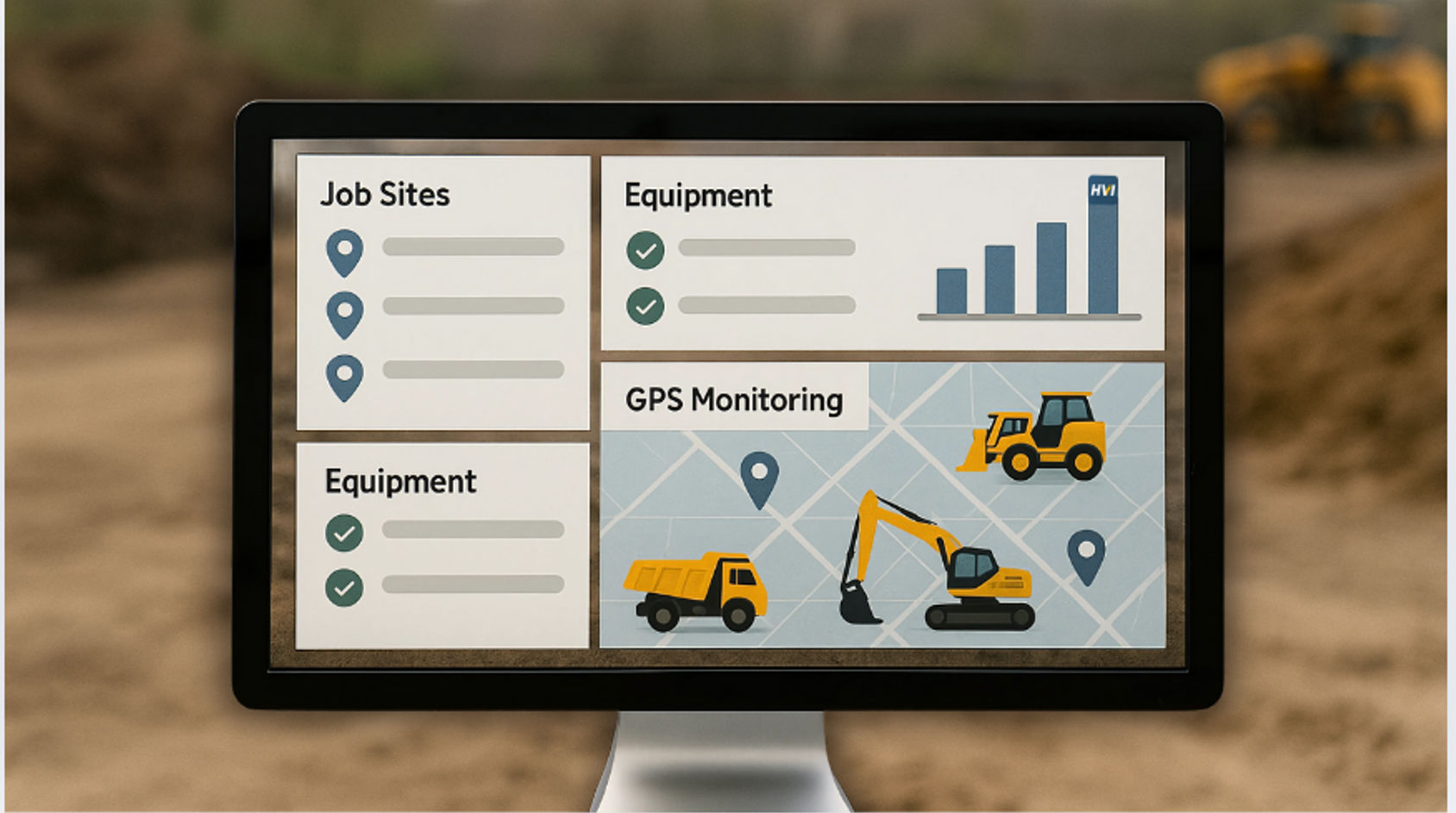 داشبورد نرم‌افزار مدیریت ناوگان ماشین‌آلات ساختمانی با ردیابی GPS و مانیتورینگ تجهیزات سنگین در سایت‌های مختلف