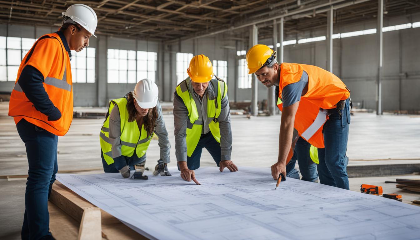 مهندس ساخت‌وساز در حال بررسی نقشه‌های اجرایی بر روی سایت ساختمانی
