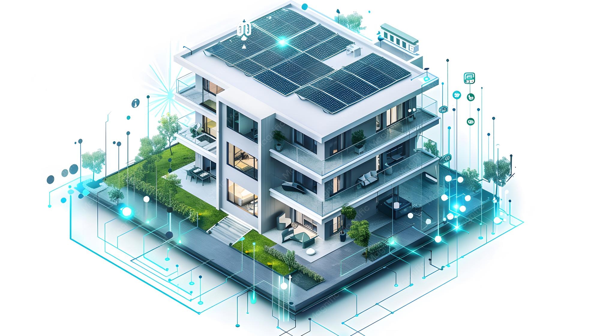 پنل کنترل هوشمند مدیریت انرژی ساختمان با نمایش وضعیت HVAC و روشنایی