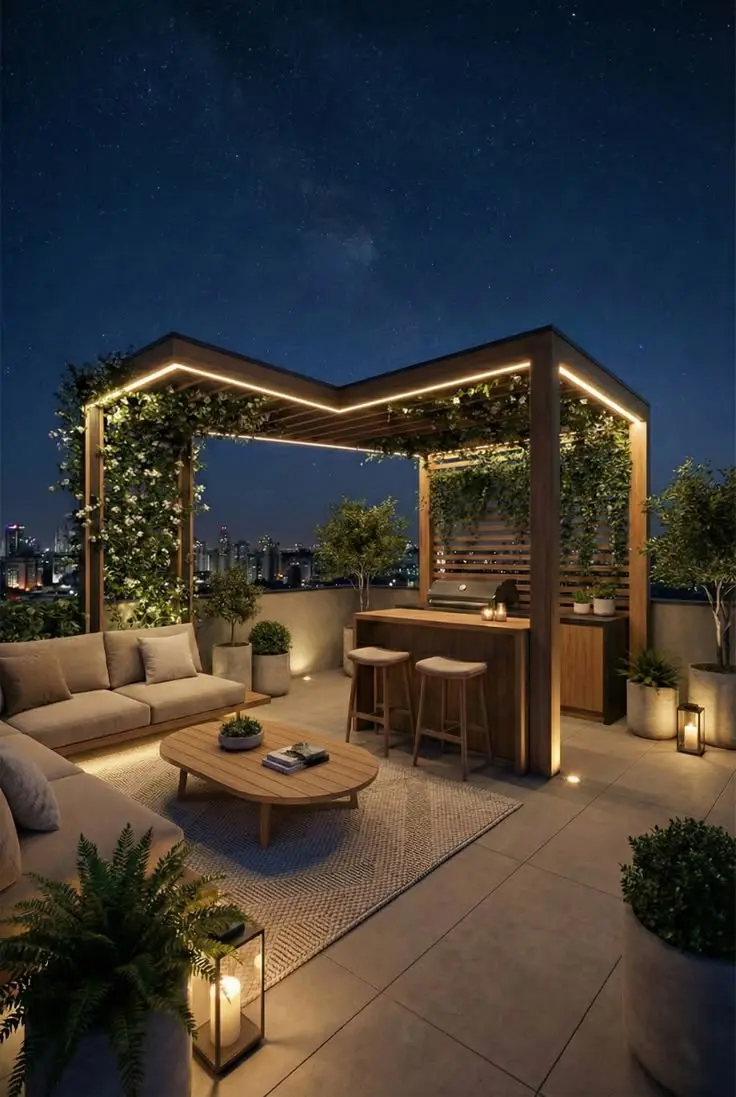 تراس با طراحی سبز و استفاده از گیاهان برای ایجاد فضای طبیعی