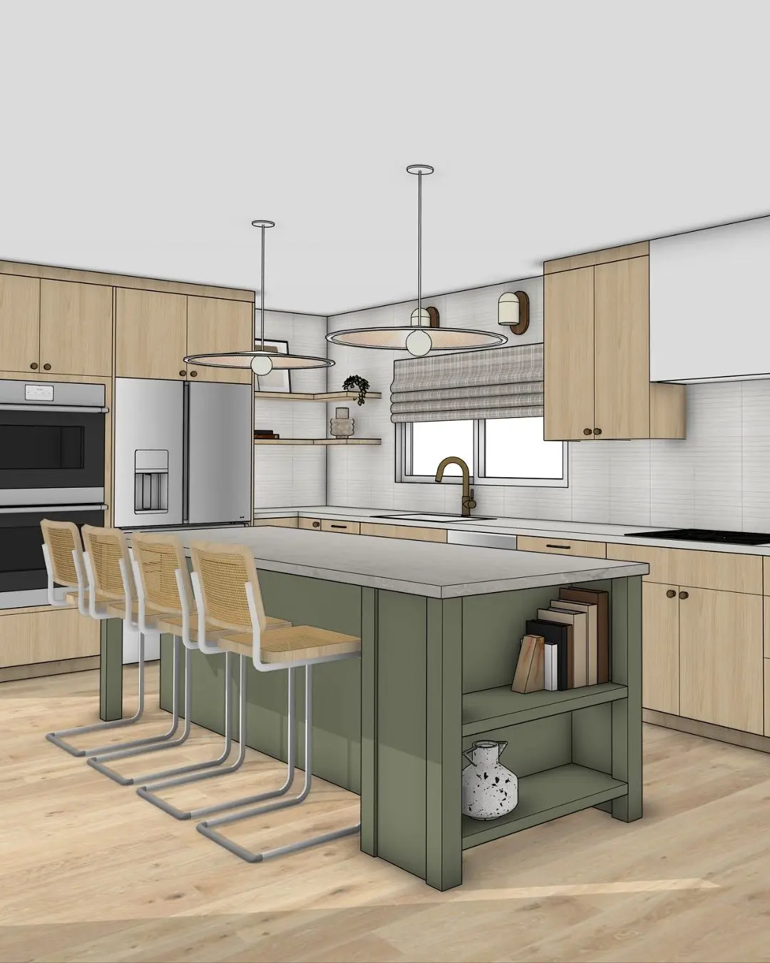 نمونهای از مدلسازی سهبعدی در اسکچاپ معماری با جزئیات معماری